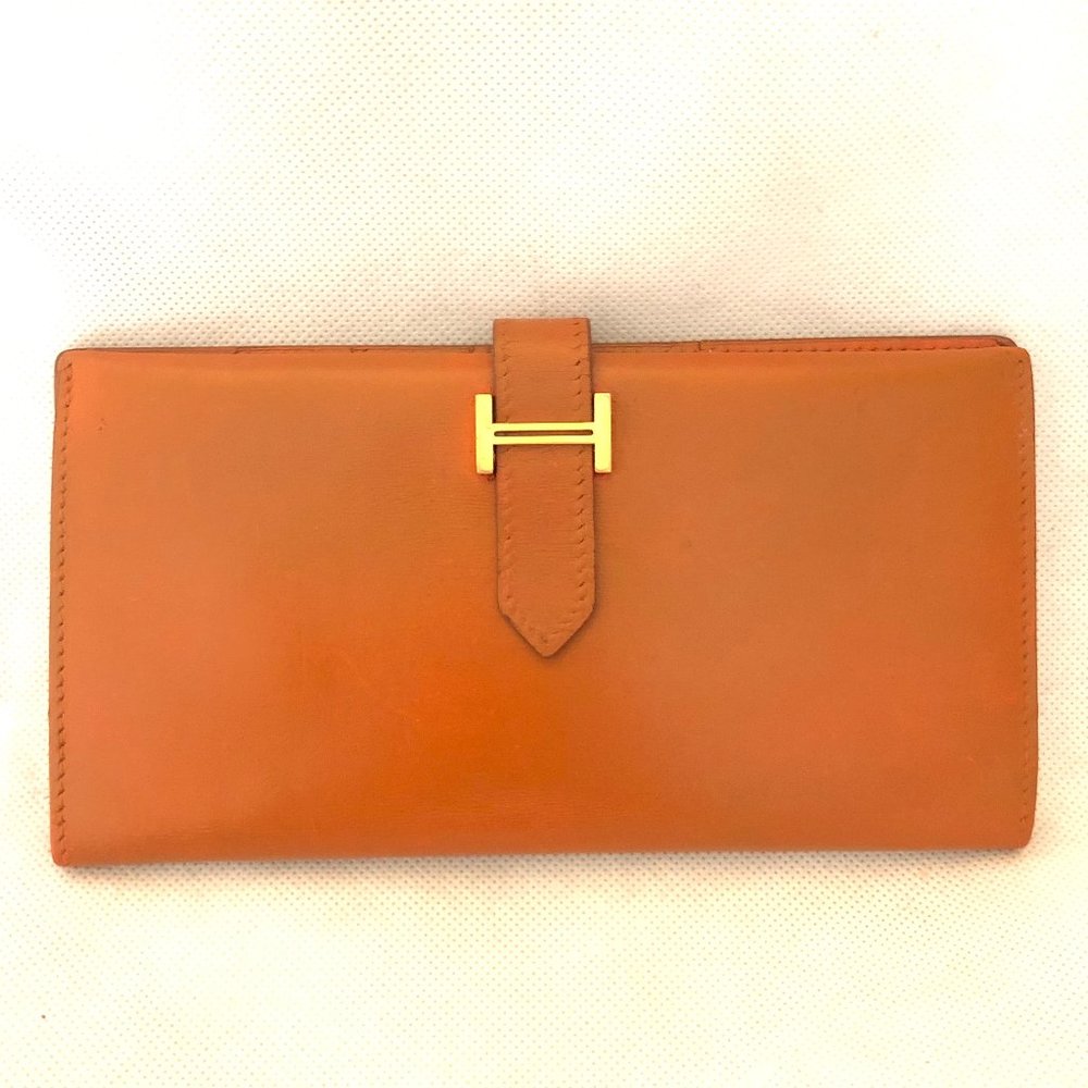 Authentic Hermes Orange Bearn Bifold Wallet